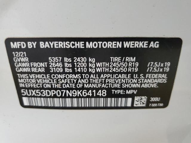 VIN 5UX53DP07N9K64148 2022 BMW X3, Xdrive30I no.12