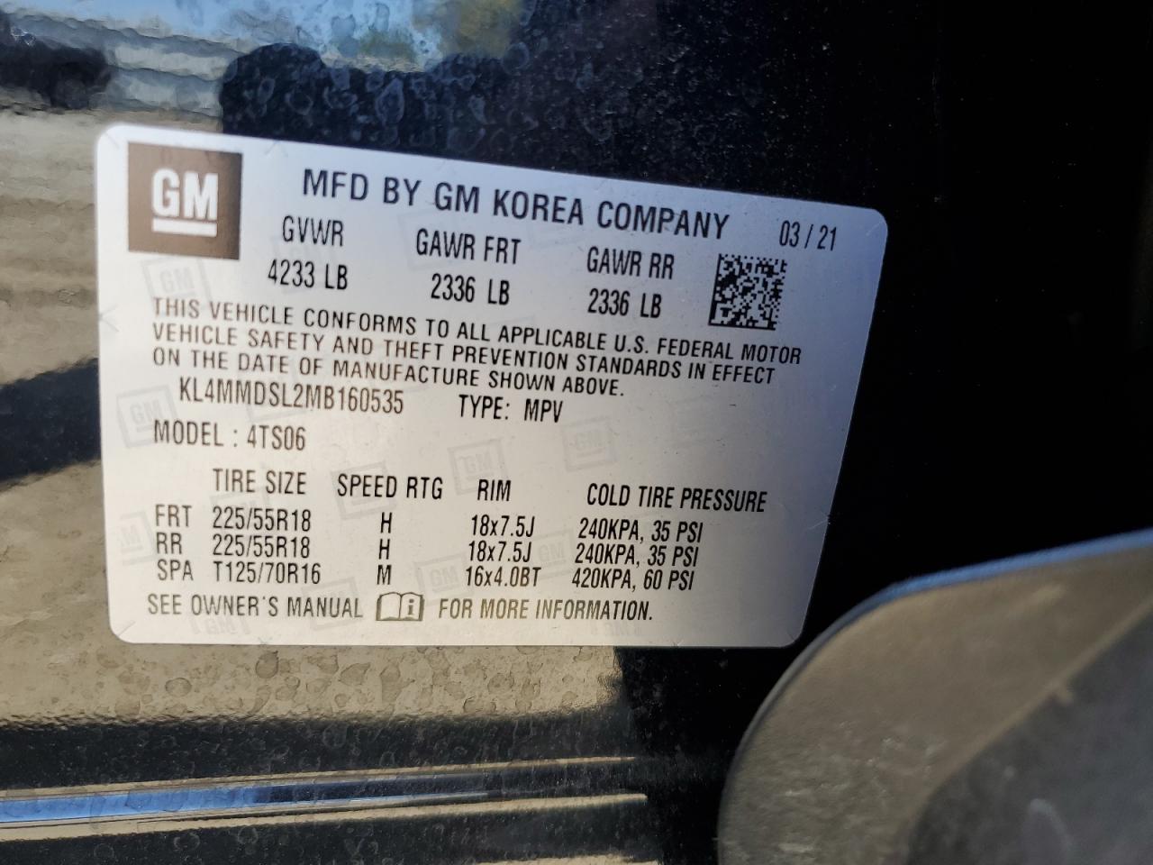 KL4MMDSL2MB160535 2021 Buick Encore Gx Select