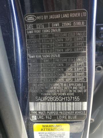 VIN SALVP2BG5GH137155 2016 Land Rover Range Rover, SE no.13