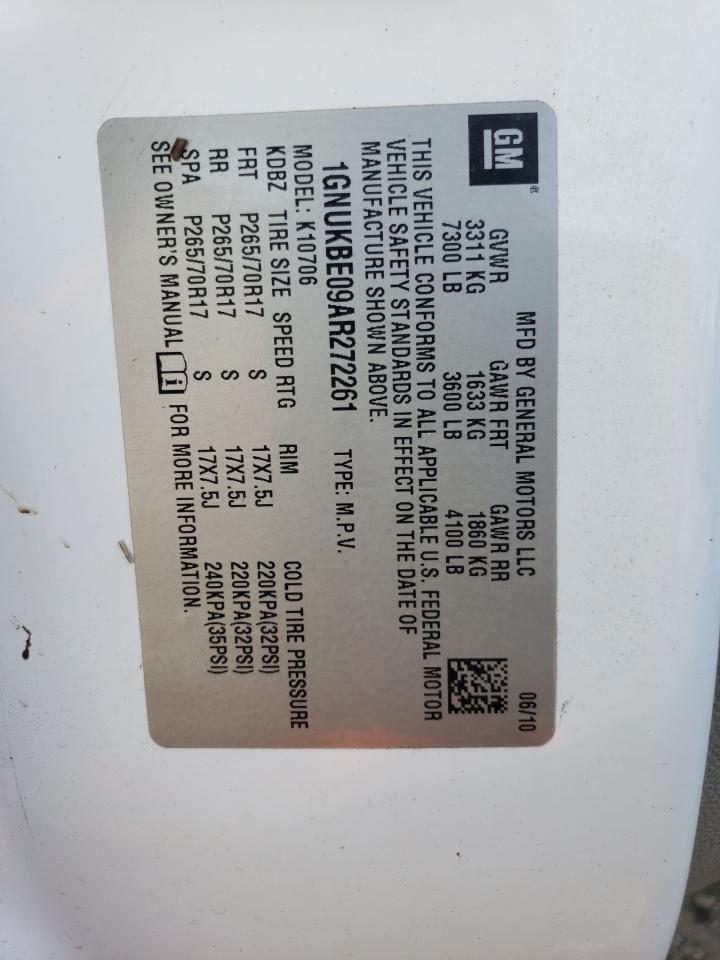 1GNUKBE09AR272261 2010 Chevrolet Tahoe K1500 Lt