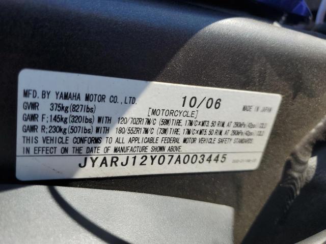 2007 YAMAHA YZFR6 L JYARJ12Y07A003445