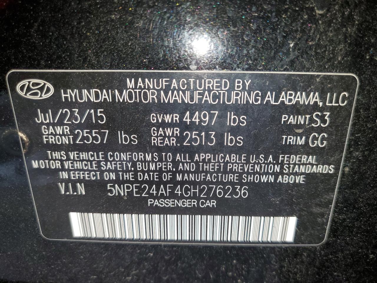 5NPE24AF4GH276236 2016 Hyundai Sonata Se