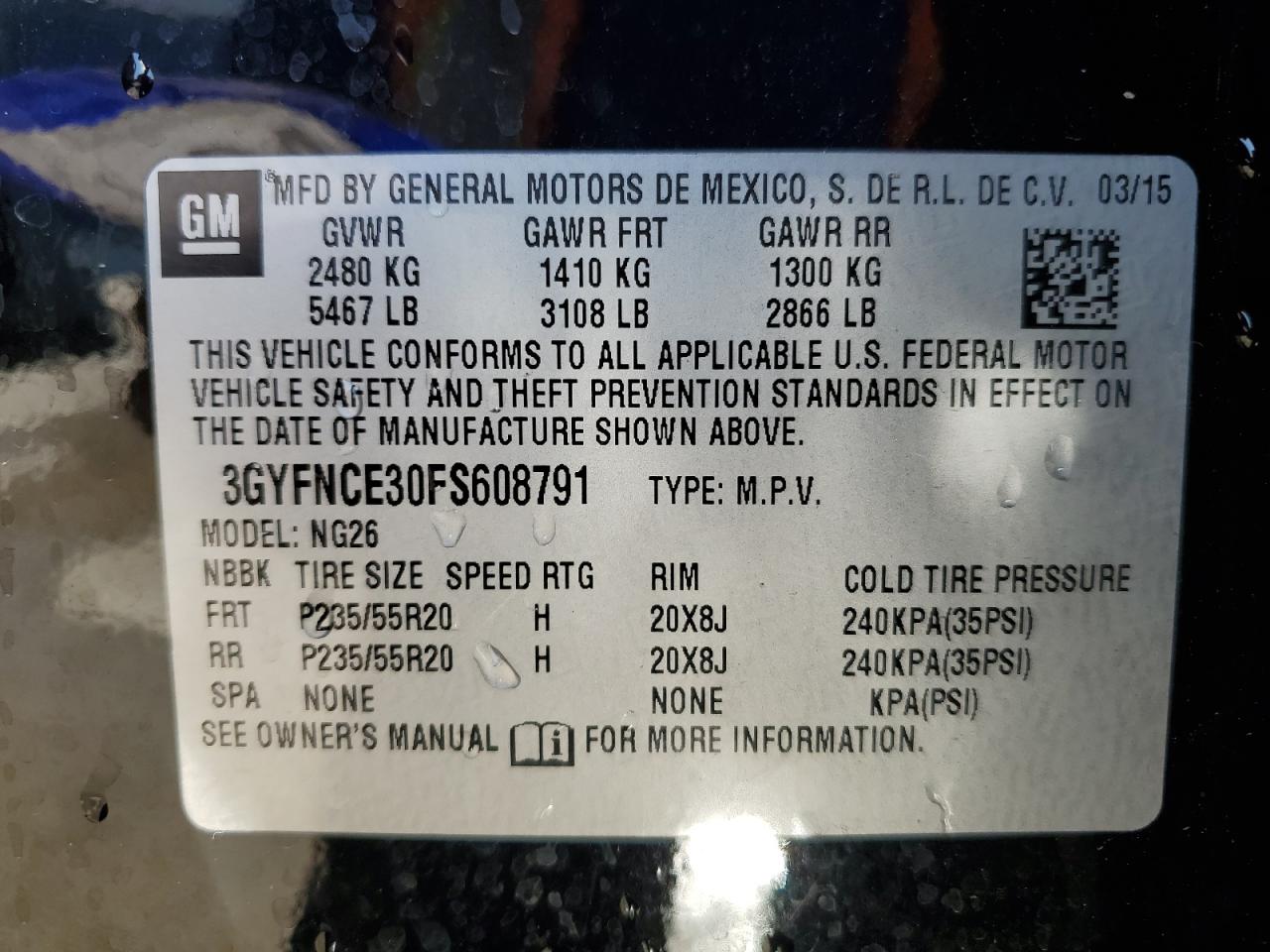 3GYFNCE30FS608791 2015 Cadillac Srx Performance Collection