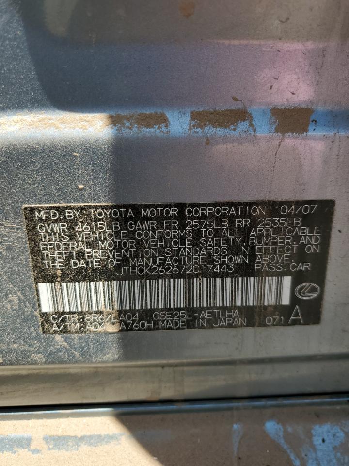 JTHCK262672017443 2007 Lexus Is 250