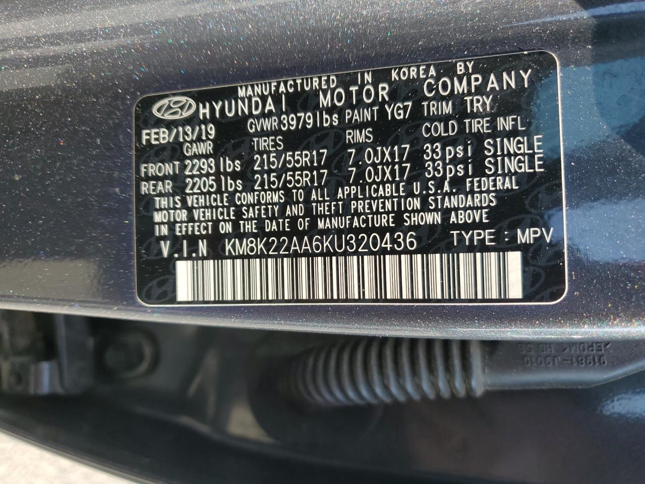 KM8K22AA6KU320436 2019 Hyundai Kona Sel