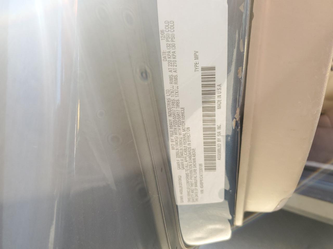 4S4BP61C477330186 2007 Subaru Outback Outback 2.5I