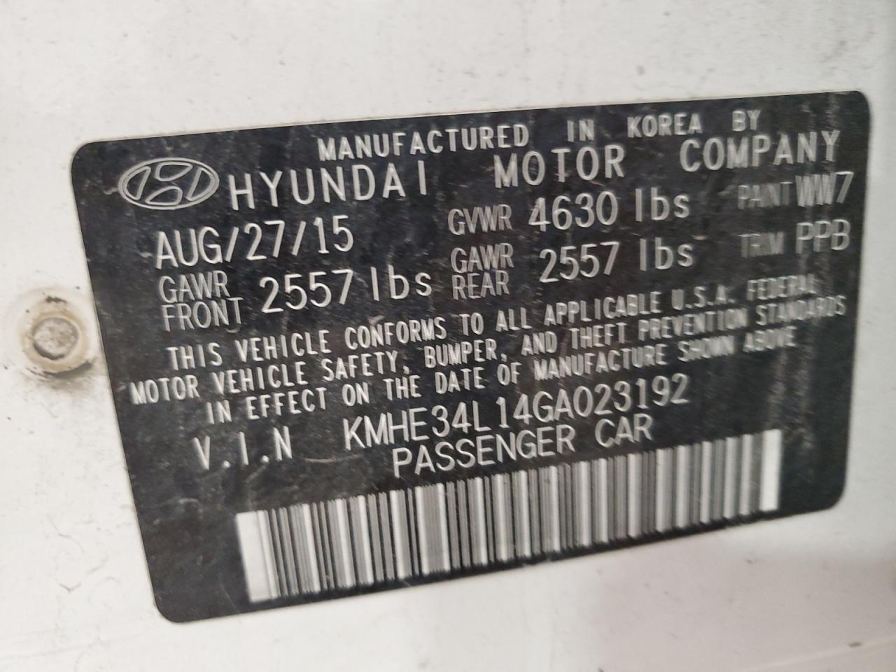 KMHE34L14GA023192 2016 Hyundai Sonata Hybrid