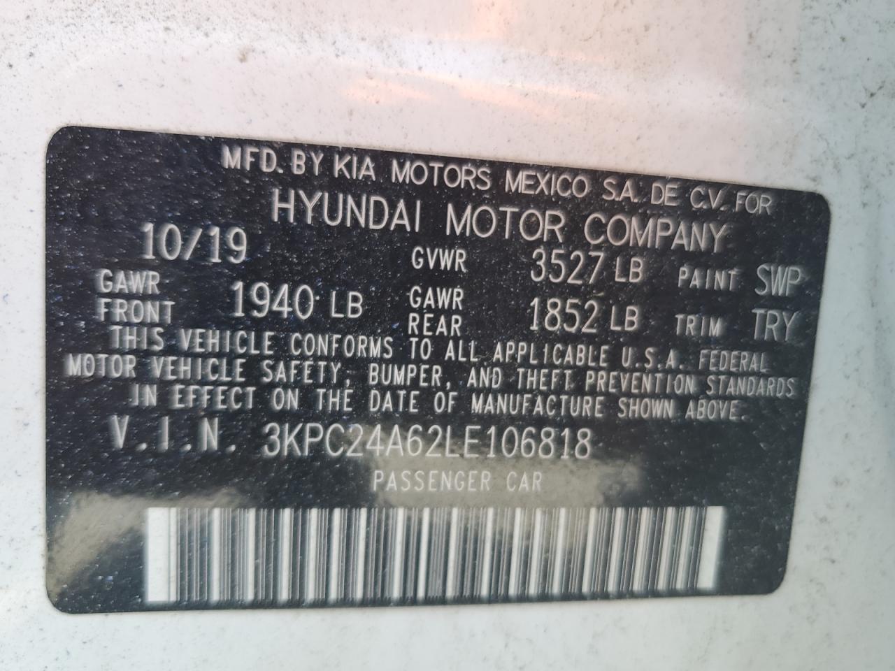 3KPC24A62LE106818 2020 Hyundai Accent Se