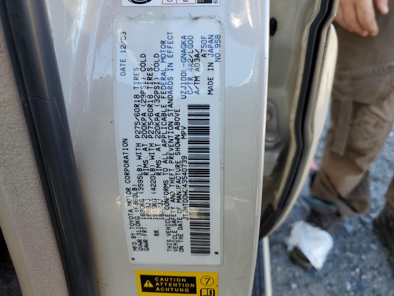 JTJHT00W243540739 2004 Lexus Lx 470