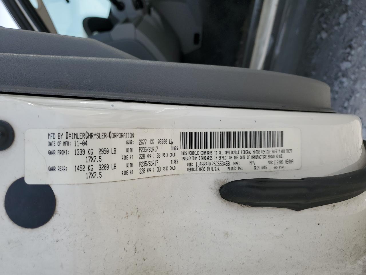 1J4GR48K25C553458 2005 Jeep Grand Cherokee Laredo