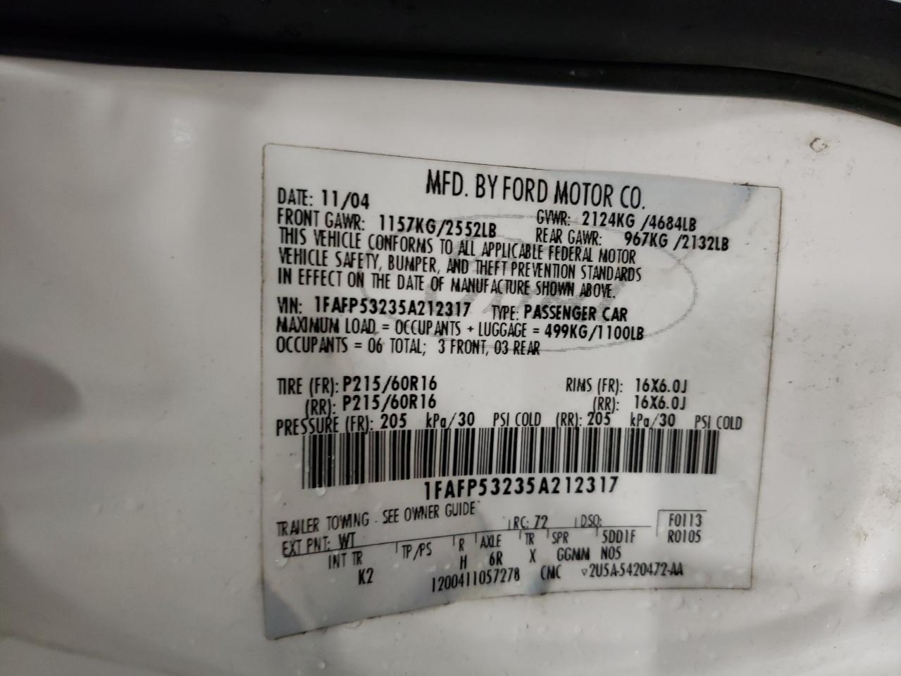 1FAFP53235A212317 2005 Ford Taurus Se