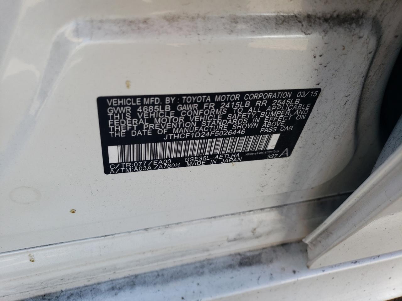 JTHCF1D24F5026446 2015 Lexus Is 250