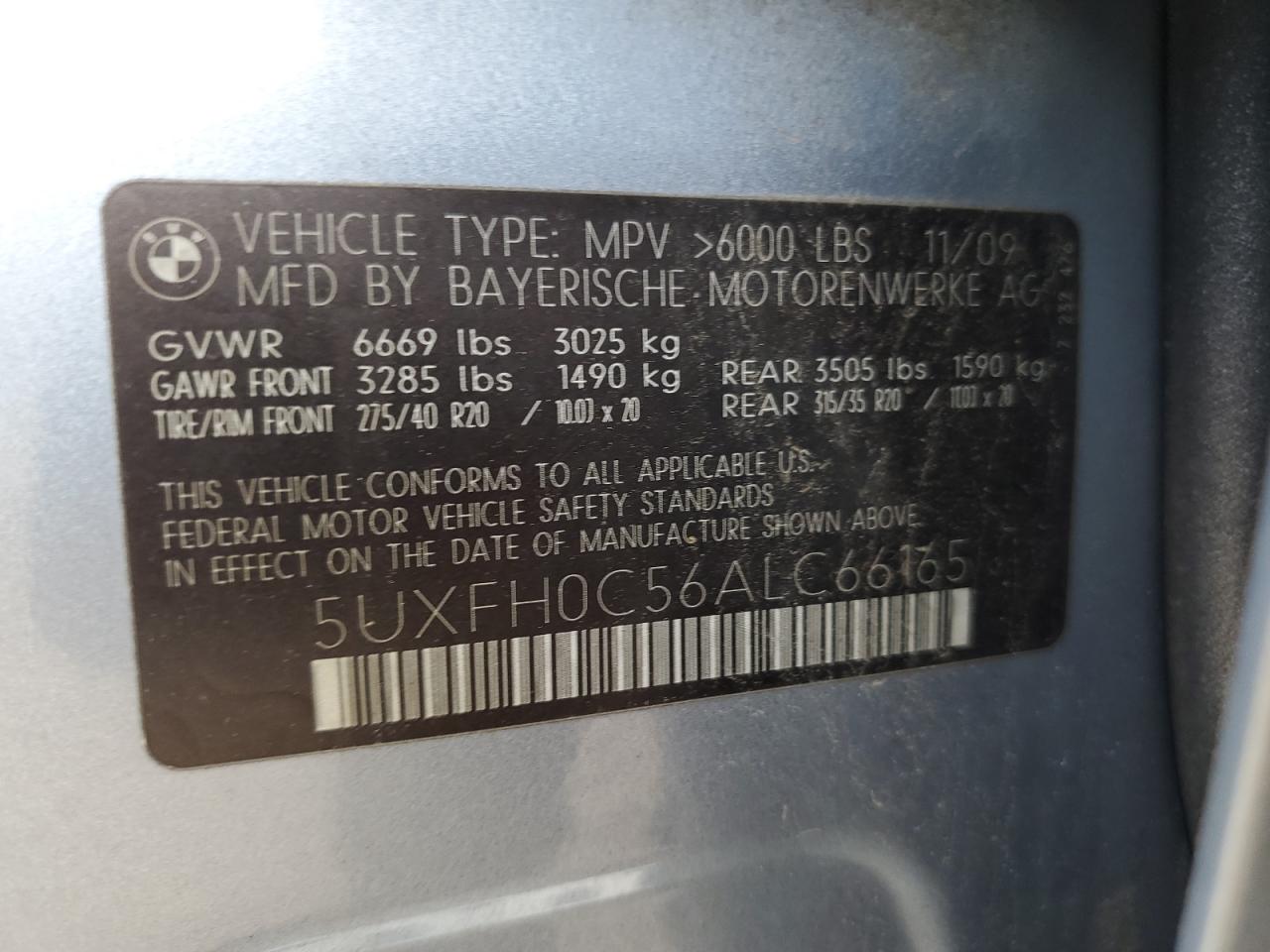 5UXFH0C56ALC66165 2010 BMW X6 Hybrid