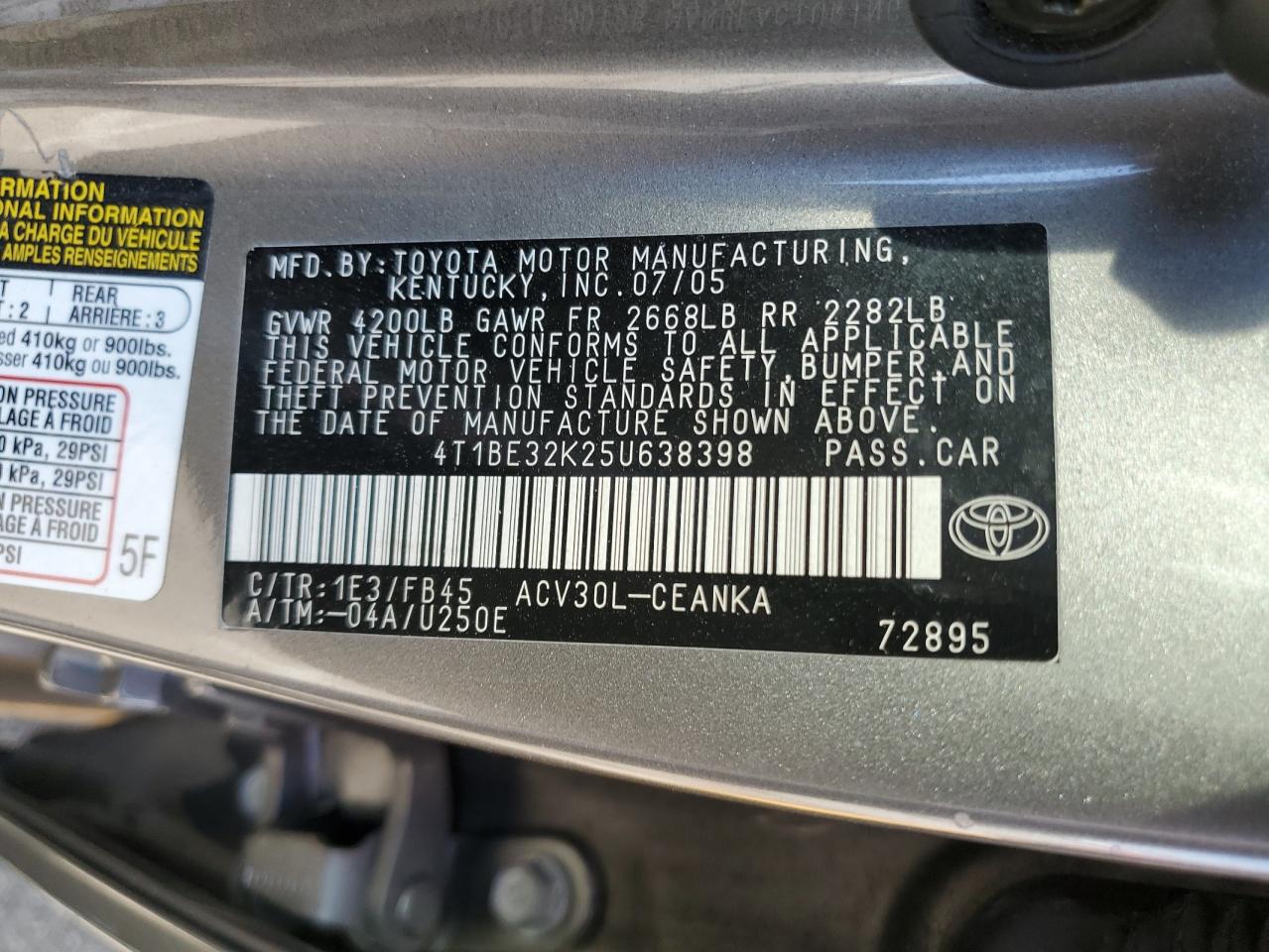4T1BE32K25U638398 2005 Toyota Camry Le