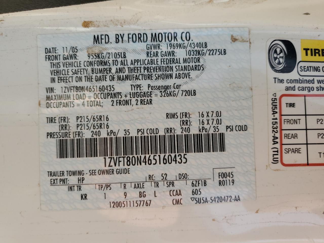 1ZVFT80N465160435 2006 Ford Mustang