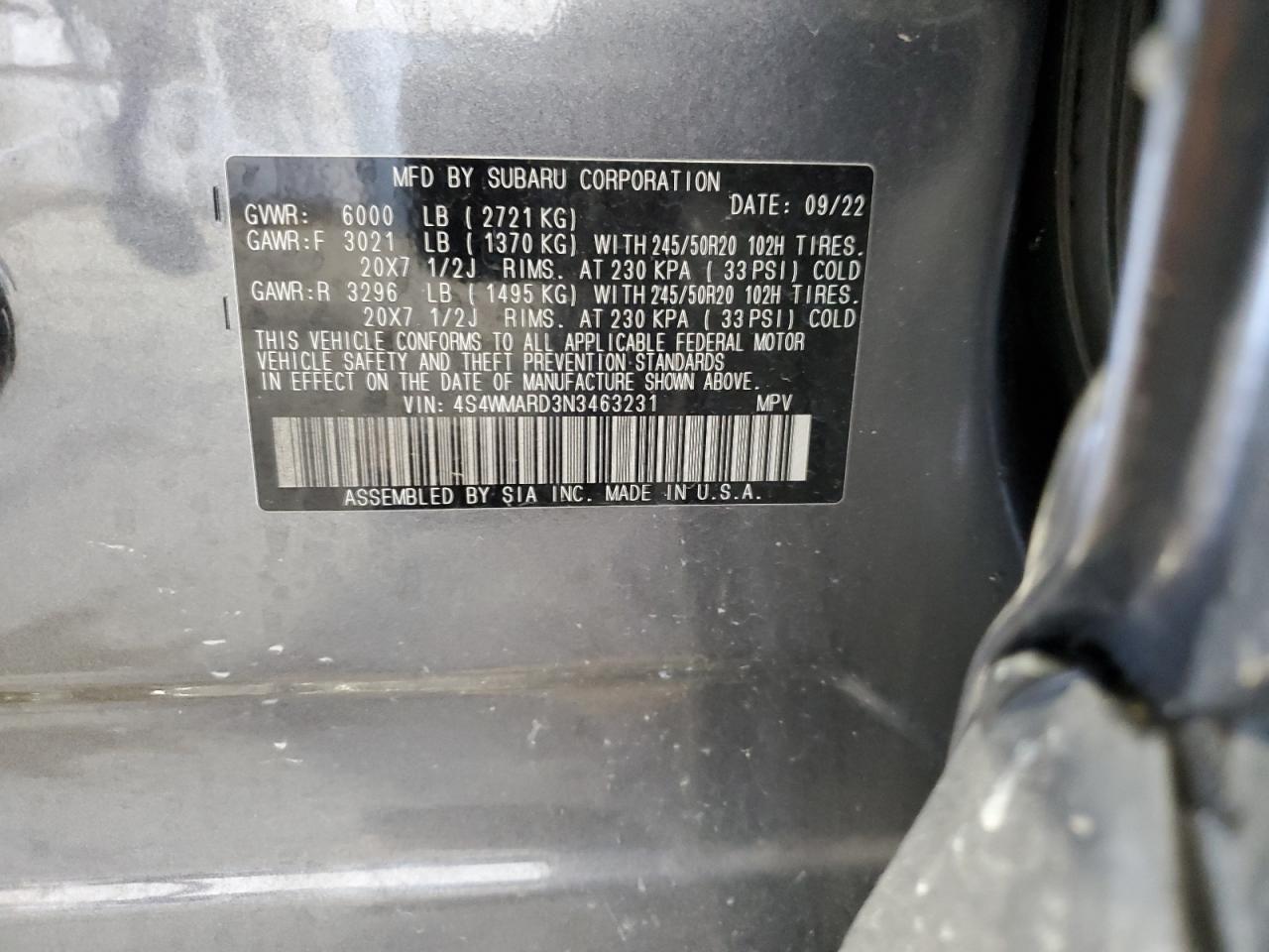 4S4WMARD3N3463231 2022 Subaru Ascent Touring