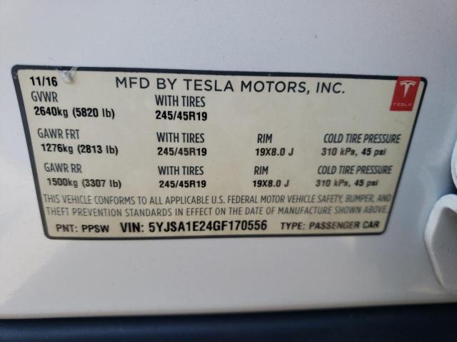 2016 Tesla Model S VIN: 5YJSA1E24GF170556 Lot: 62643314