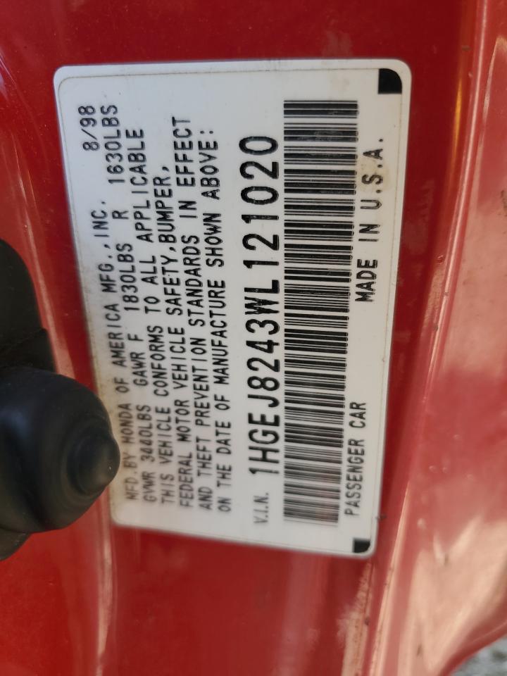 1HGEJ8243WL121020 1998 Honda Civic Ex