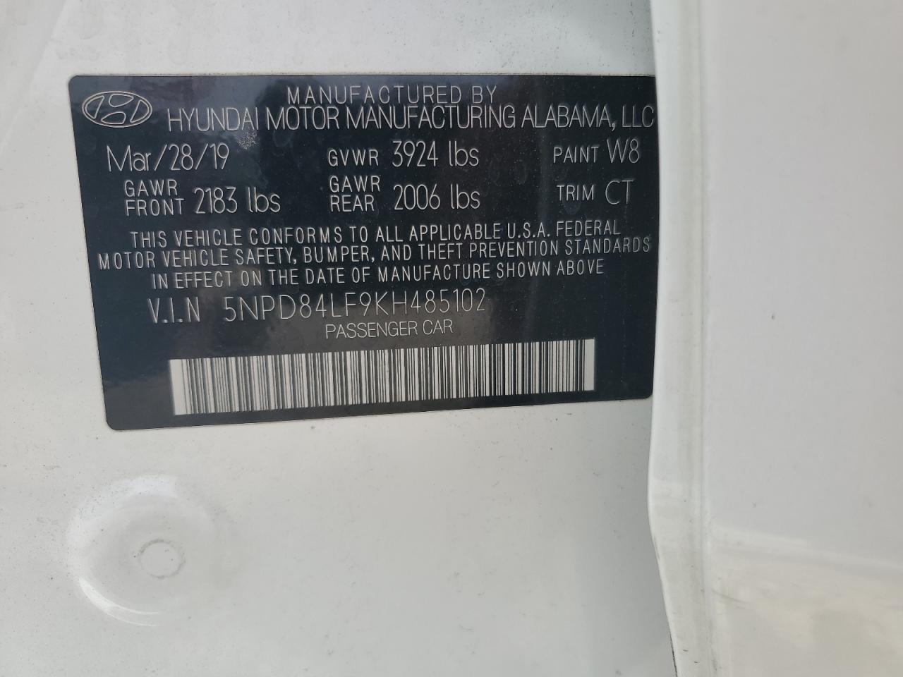 5NPD84LF9KH485102 2019 Hyundai Elantra Sel