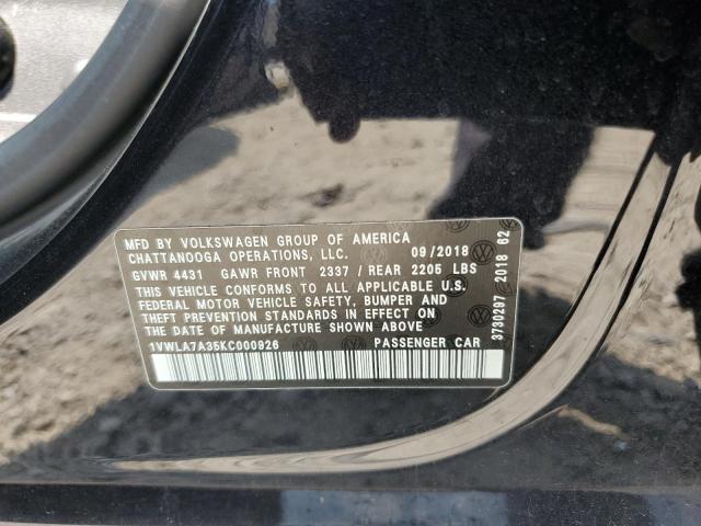 2019 VOLKSWAGEN PASSAT WOL - 1VWLA7A35KC000926