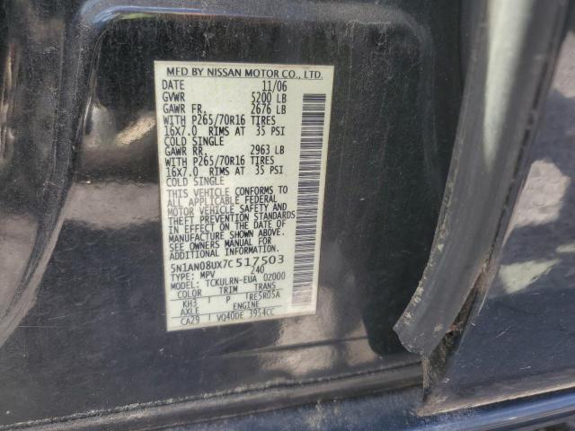 2007 Nissan Xterra Off Road VIN: 5N1AN08UX7C517503 Lot: 62898444