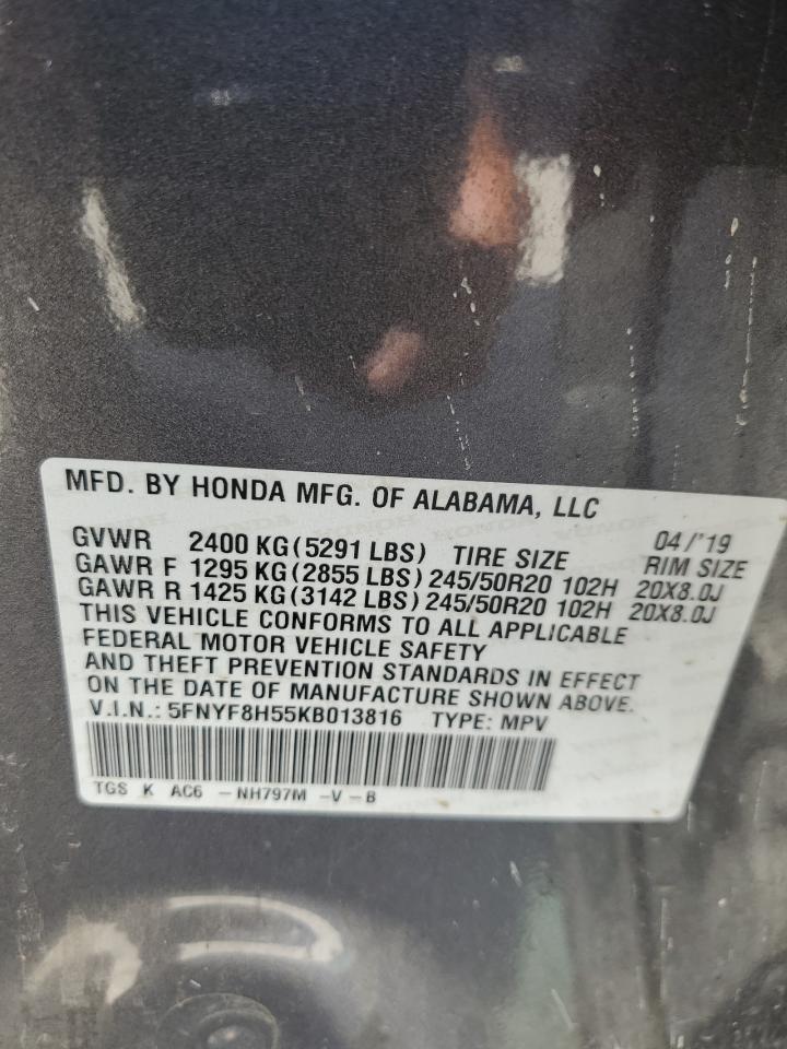 5FNYF8H55KB013816 2019 Honda Passport Exl