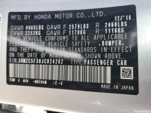 2018 Honda Clarity Touring VIN: JHMZC5F30JC024262 Lot: 63106544