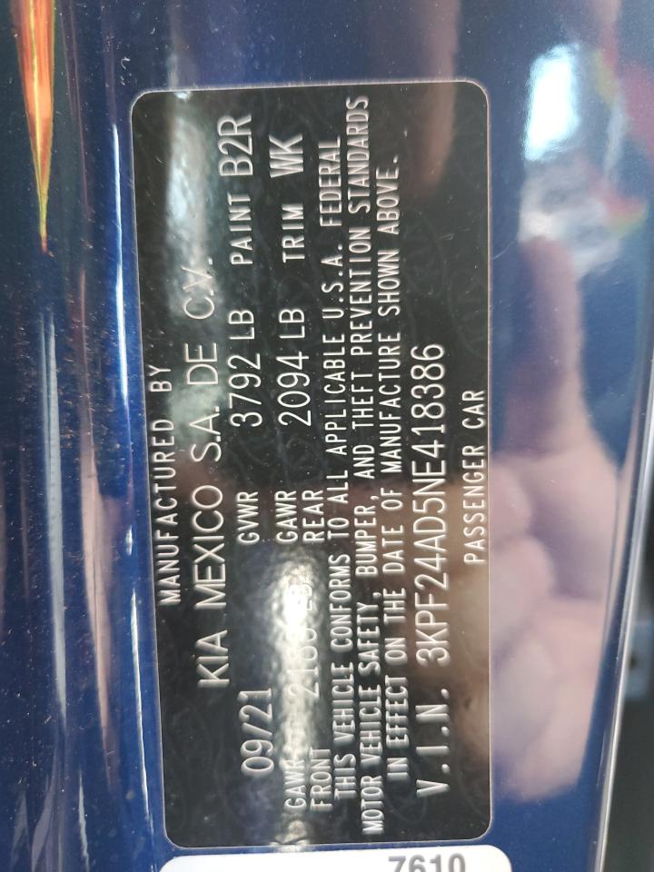 3KPF24AD5NE418356 2022 Kia Forte Fe