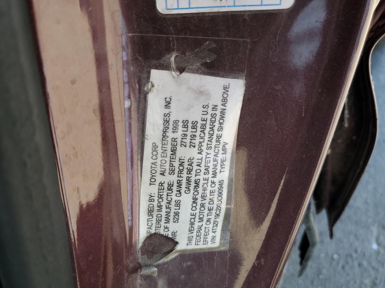 4T3ZF19C2XU090945 1999 Toyota Sienna Ce