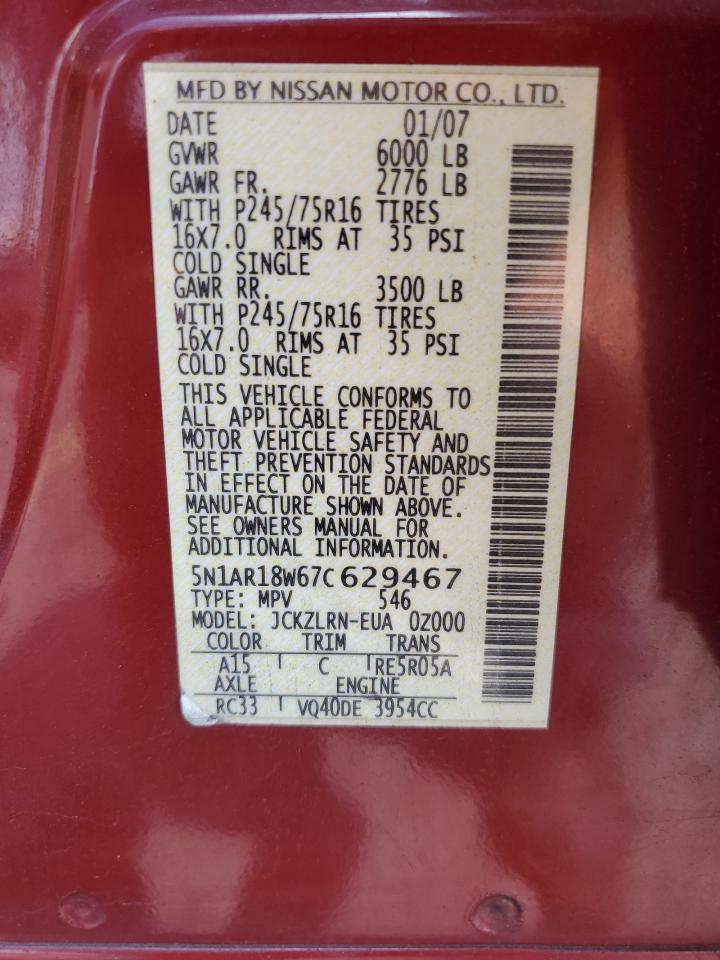5N1AR18W67C629467 2007 Nissan Pathfinder Le