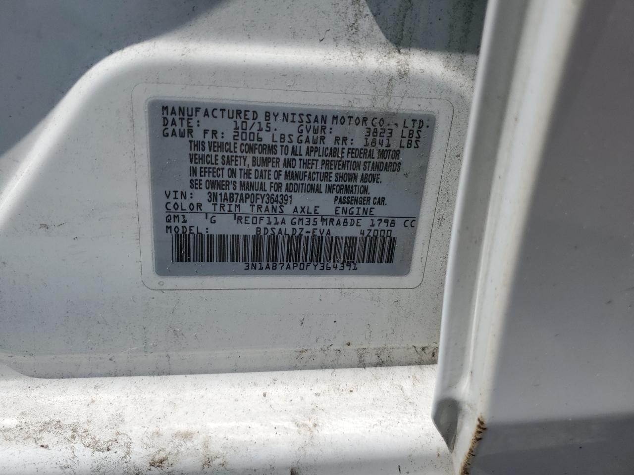 3N1AB7AP0FY364391 2015 Nissan Sentra S