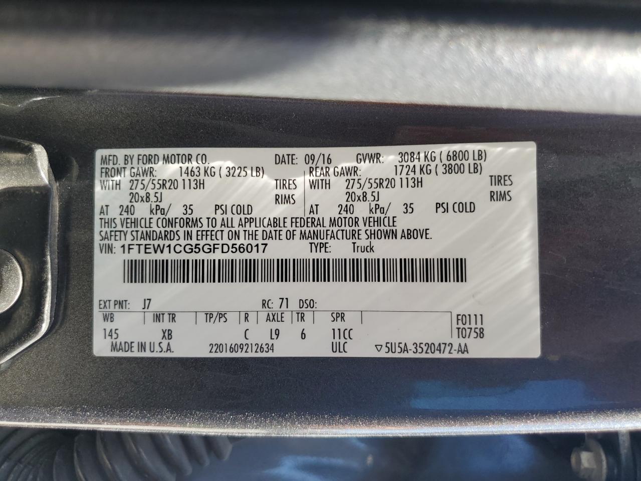 1FTEW1CG5GFD56017 2016 Ford F150 Supercrew