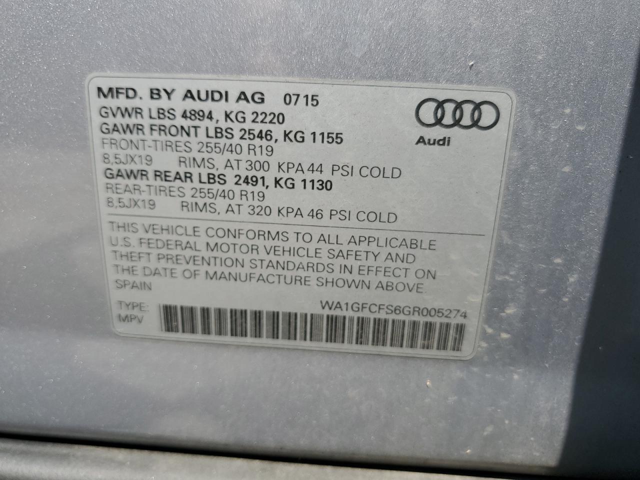 WA1GFCFS6GR005274 2016 Audi Q3 Prestige