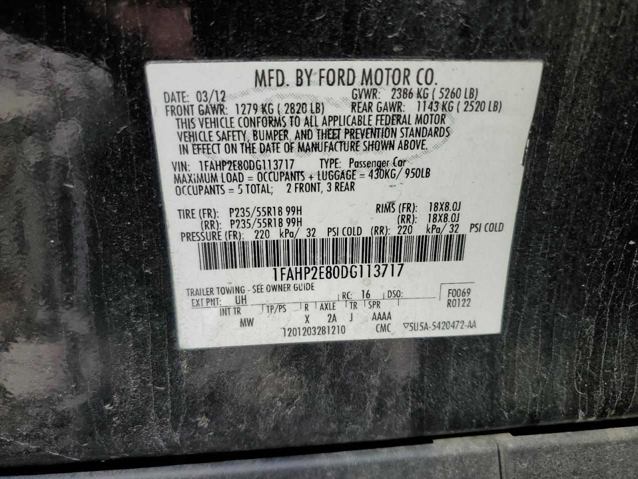 1FAHP2E80DG113717 2013 Ford Taurus Sel