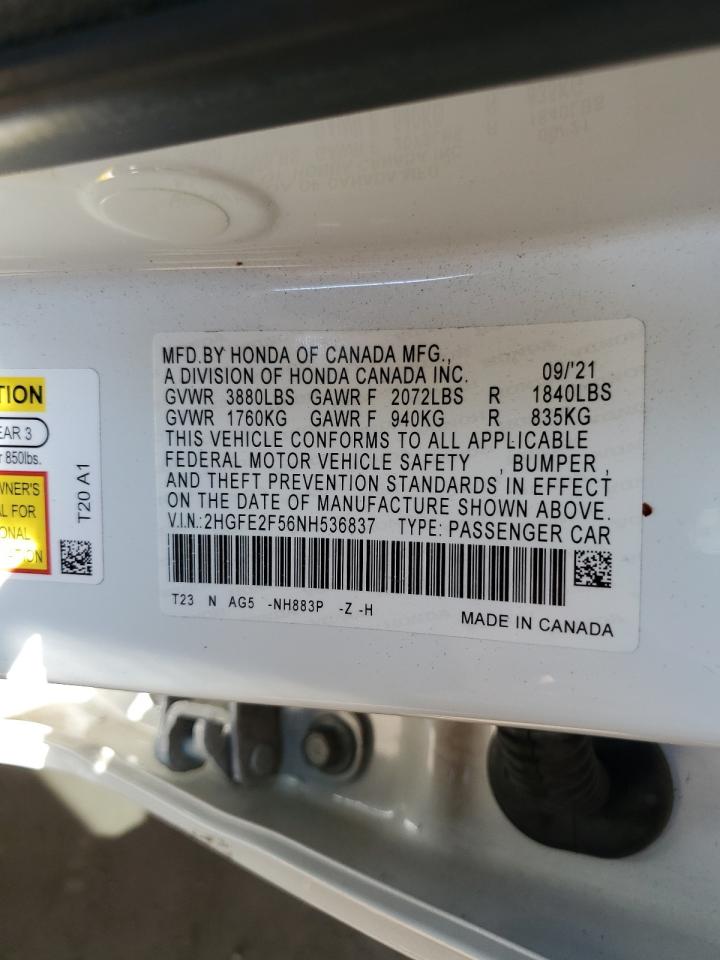 2HGFE2F56NH536837 2022 Honda Civic Sport 2HGFE2F56NH536837 2022 Honda Civic Sport