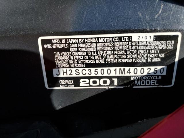 2001 HONDA CBR1100 XX JH2SC35001M400250