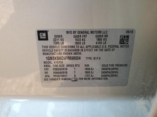 2015 Chevrolet Tahoe K1500 Lt VIN: 1GNSKBKC9FR698934 Lot: 61879904