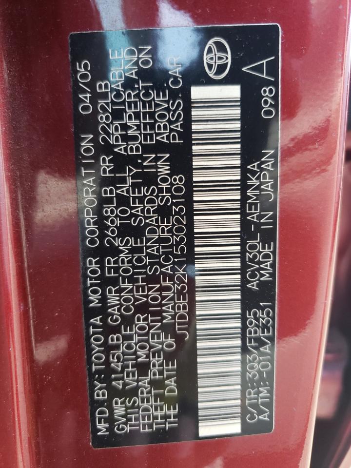 JTDBE32K153023108 2005 Toyota Camry Le