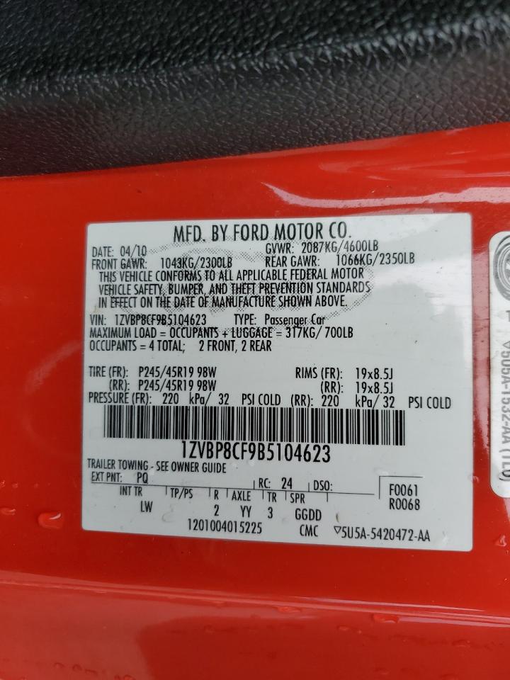 1ZVBP8CF9B5104623 2011 Ford Mustang Gt