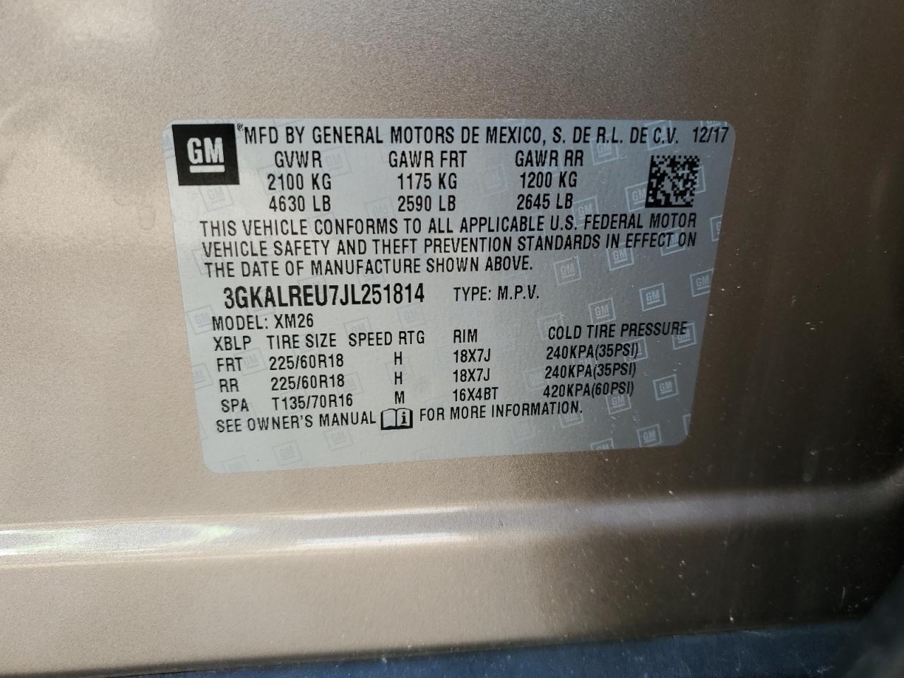 3GKALREU7JL251814 2018 GMC Terrain Slt