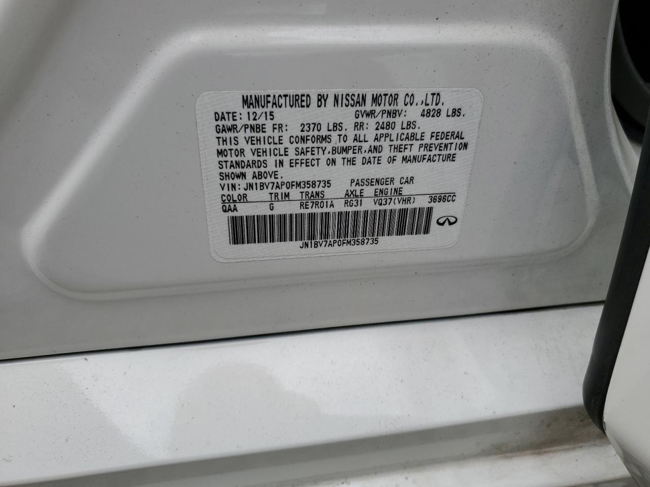 JN1BV7AP0FM358735 2015 Infiniti Q50 Base