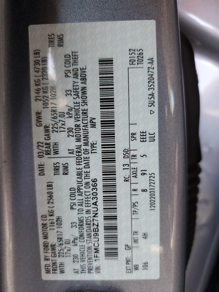 1FMCU9BZ7NUA30366 2022 Ford Escape Se