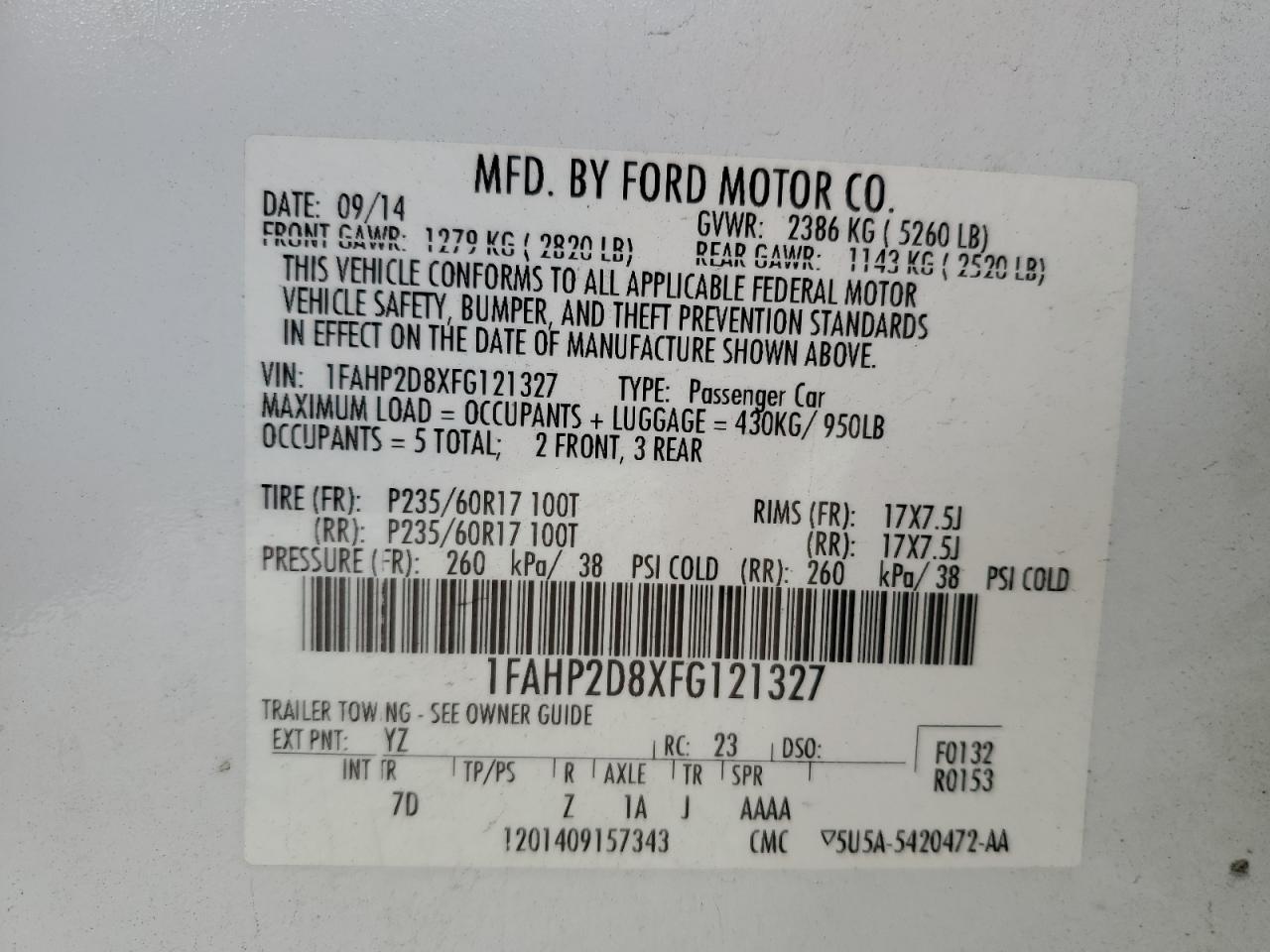 1FAHP2D8XFG121327 2015 Ford Taurus Se