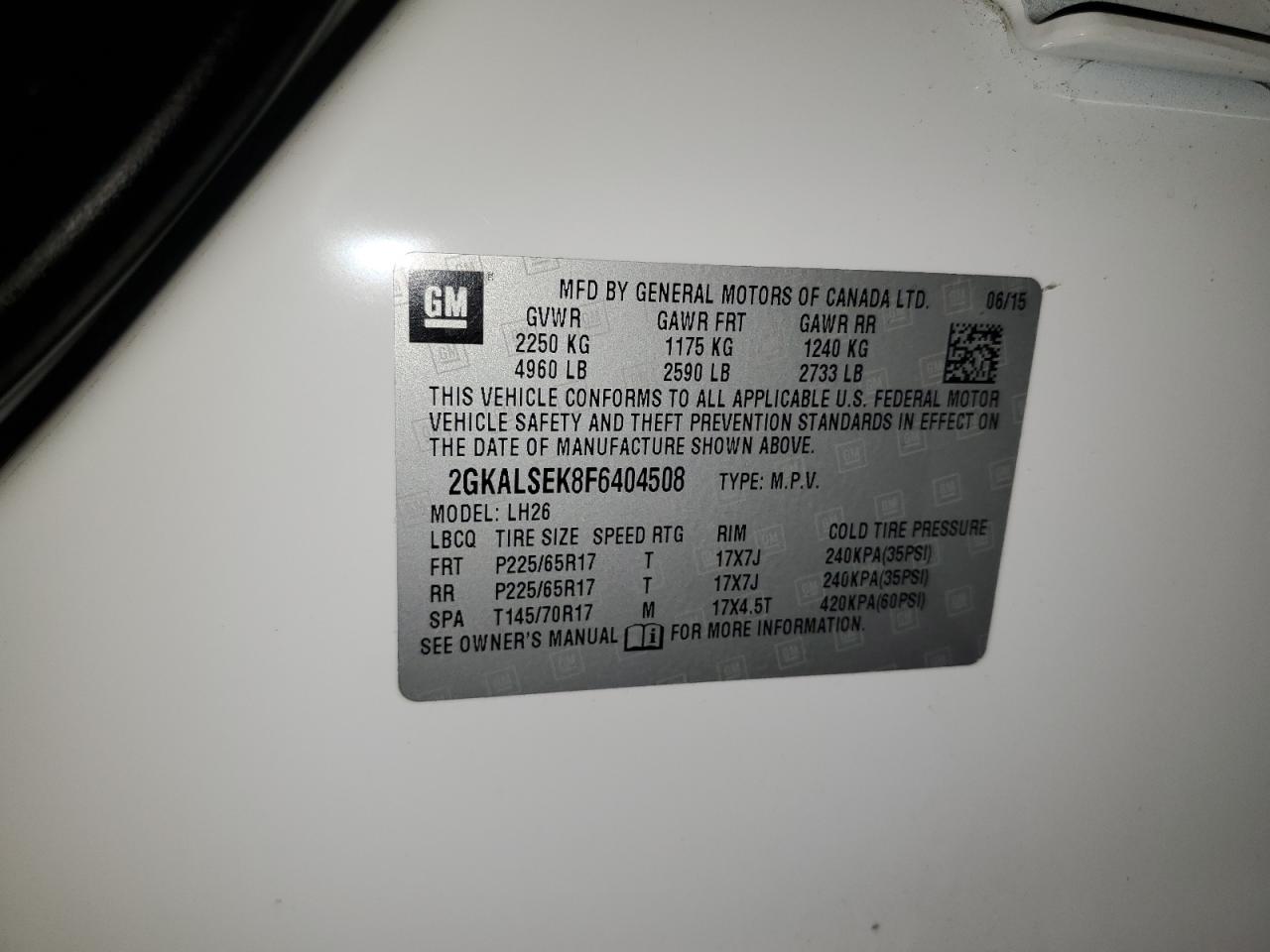 2GKALSEK8F6404508 2015 GMC Terrain Slt