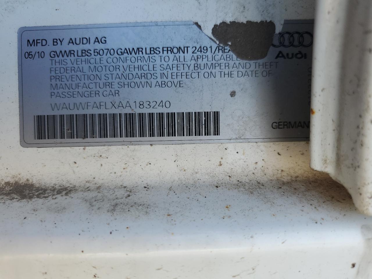 WAUWFAFLXAA183240 2010 Audi A4 Premium Plus