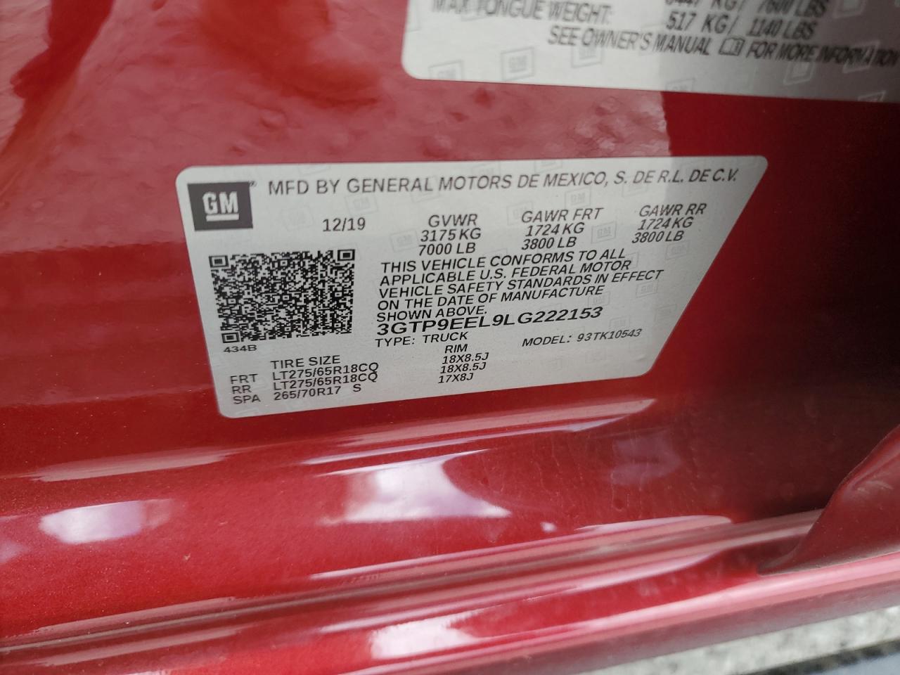 3GTP9EEL9LG222153 2020 GMC Sierra K1500 At4