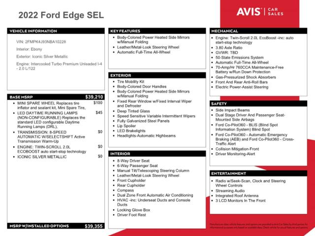 2022 FORD EDGE SEL - 2FMPK4J93NBA10228