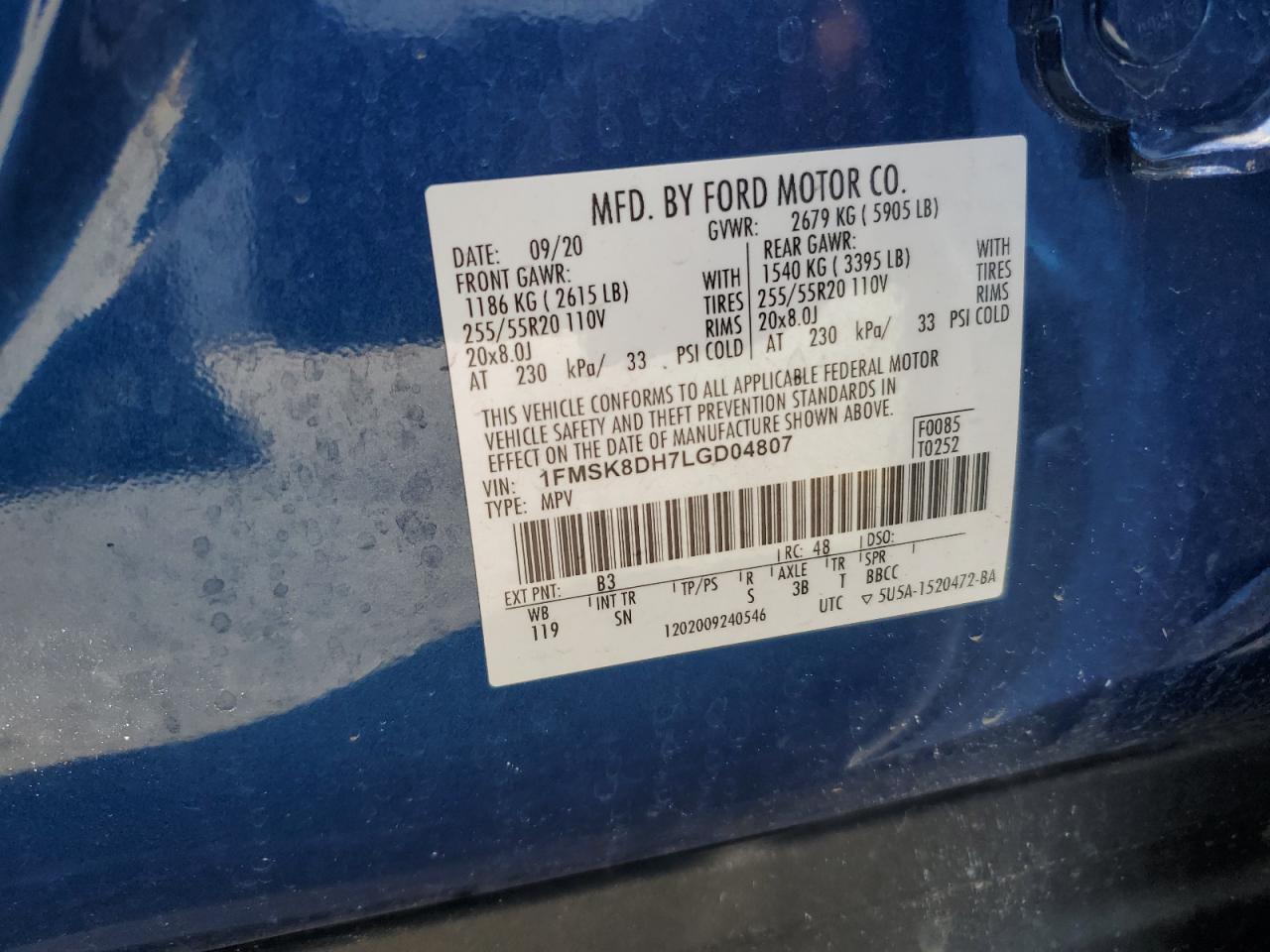 Lot #2909623157 2020 FORD EXPLORER X