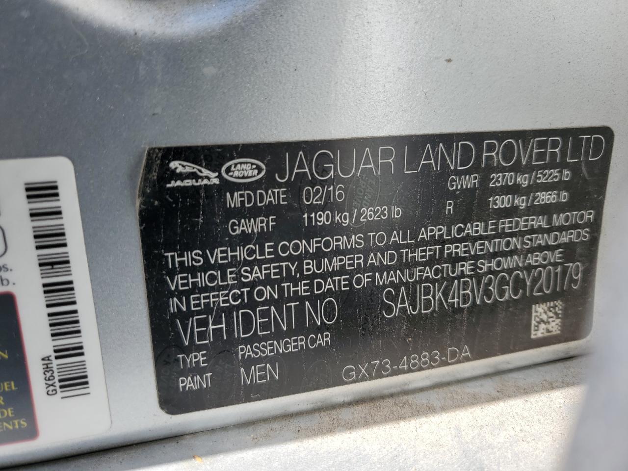 SAJBK4BV3GCY20179 2016 Jaguar Xf Prestige