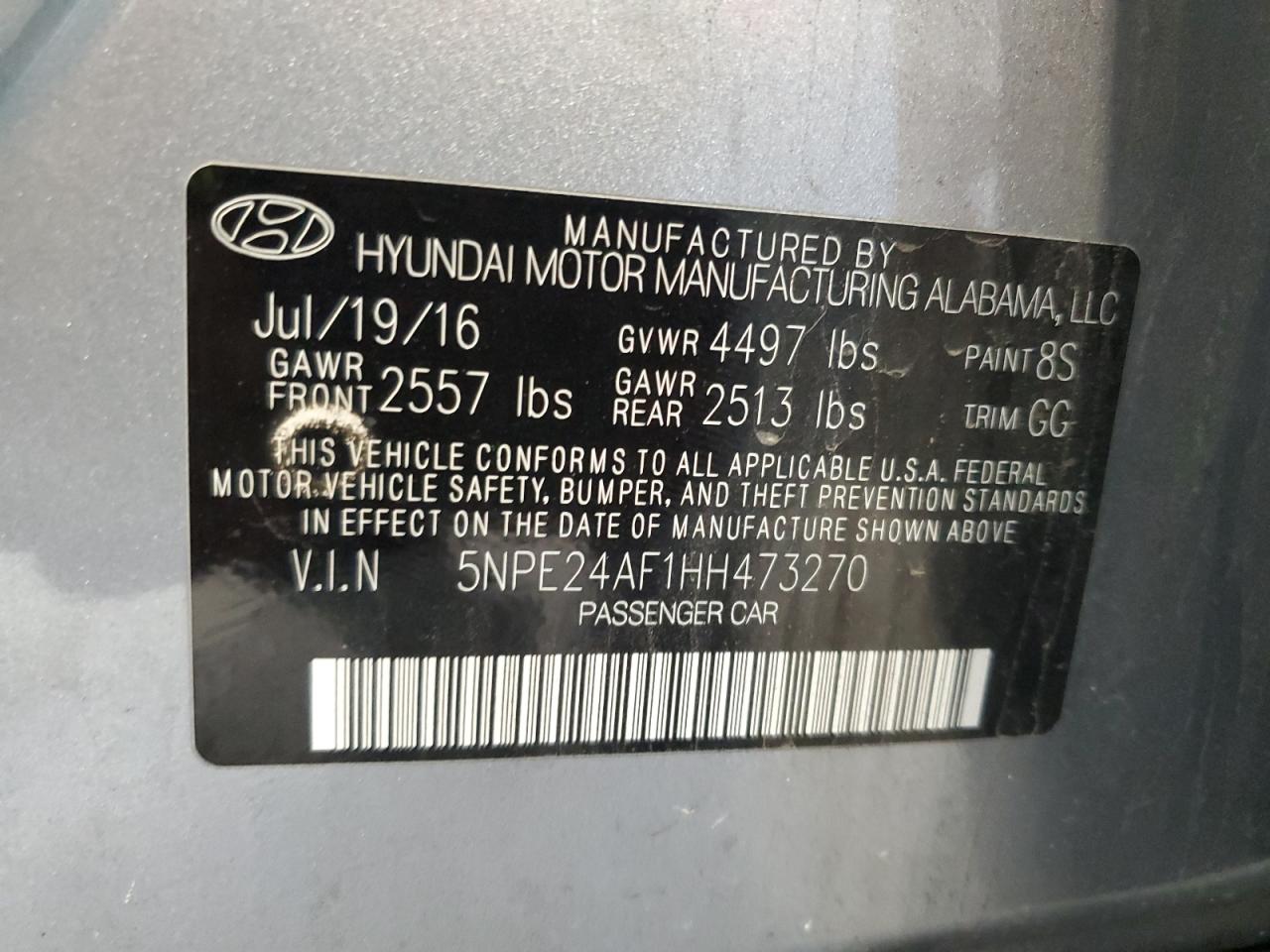 5NPE24AF1HH473270 2017 Hyundai Sonata Se